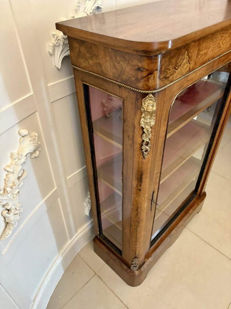 Antique Victorian Quality Inlaid Burr Walnut Pier Cabinet
